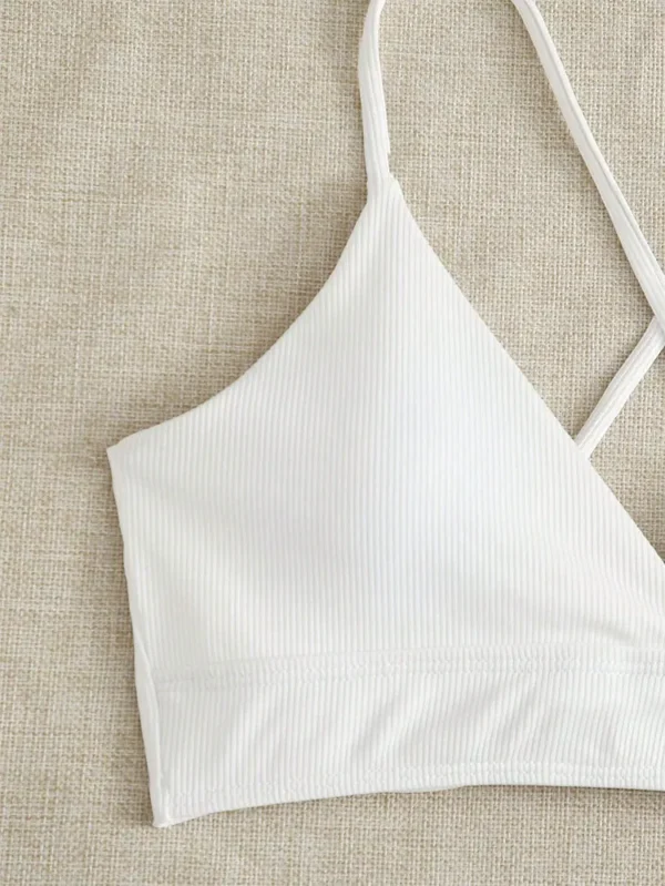 Bikini côtelé à bas lacé blanc – photo 3