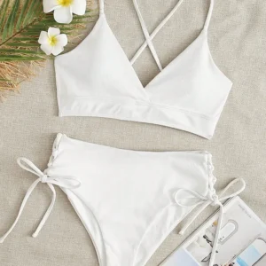 Maillot amincissant 2 pièces taille haute blanc