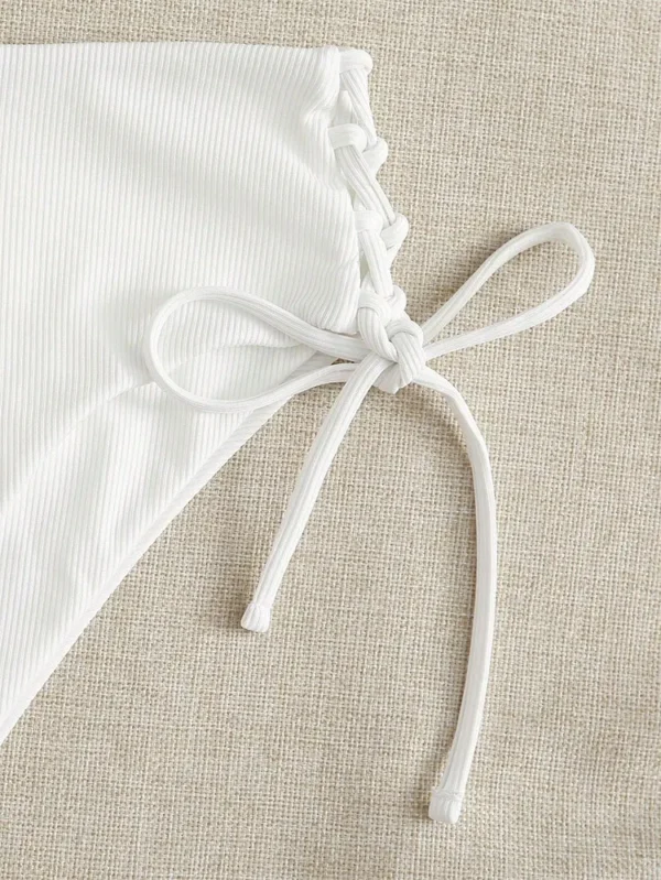 Bikini côtelé à bas lacé blanc – photo 4
