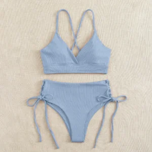 Maillot amincissant 2 pièces taille haute bleu