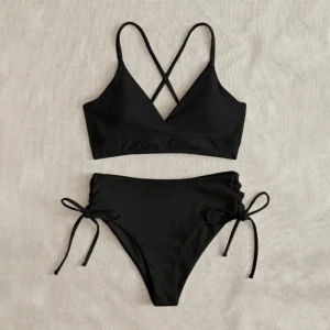 Maillot amincissant 2 pièces taille haute noir