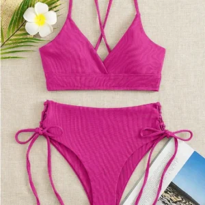 Maillot amincissant 2 pièces taille haute rose