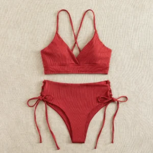 Maillot amincissant 2 pièces taille haute rouge