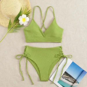 Maillot amincissant 2 pièces taille haute vert