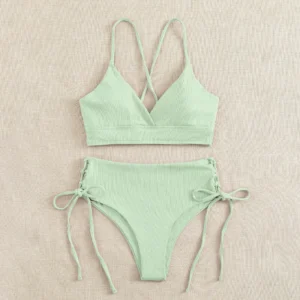 Maillot amincissant 2 pièces taille haute vert clair