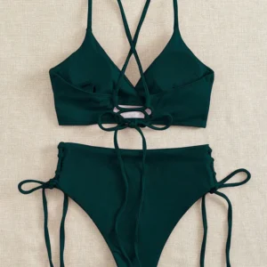 Maillot amincissant 2 pièces taille haute vert foncé