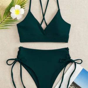 Maillot amincissant 2 pièces taille haute vert foncé