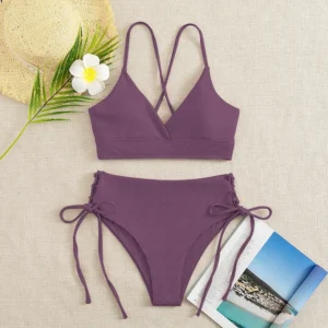 Maillot amincissant 2 pièces taille haute violet