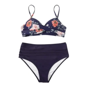 Maillot de bain gainant 2 pièces foncé à fleurs