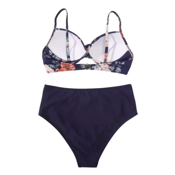 Maillot de bain gainant 2 pièces taille haute marine à fleurs – photo 3