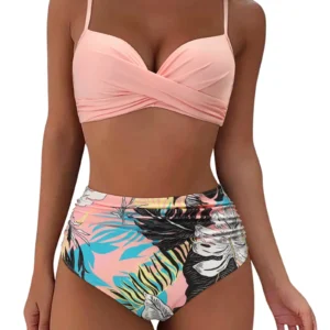 Maillot de bain gainant 2 pièces rose et fleurs
