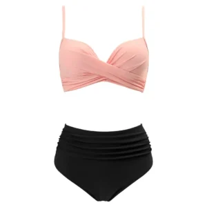Maillot de bain gainant 2 pièces rose et noir