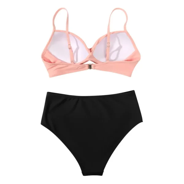 Maillot de bain gainant 2 pièces taille haute rose et noir – photo 3