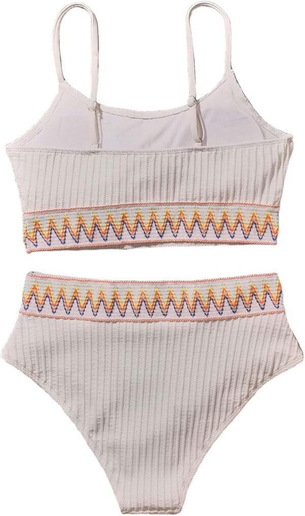 Maillot de bain 2 pièces taille haute côtelé zigzag blanc – photo 3