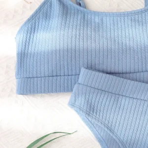 Maillot de bain gainant 2 pièces taille haute bleu clair