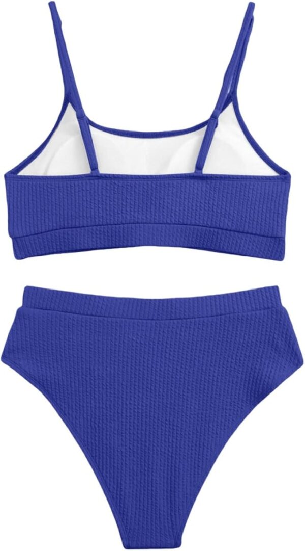 Maillot de bain 2 pièces taille haute côtelé bleu foncé – photo 3
