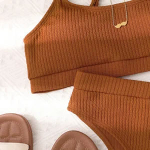 Maillot de bain gainant 2 pièces taille haute café