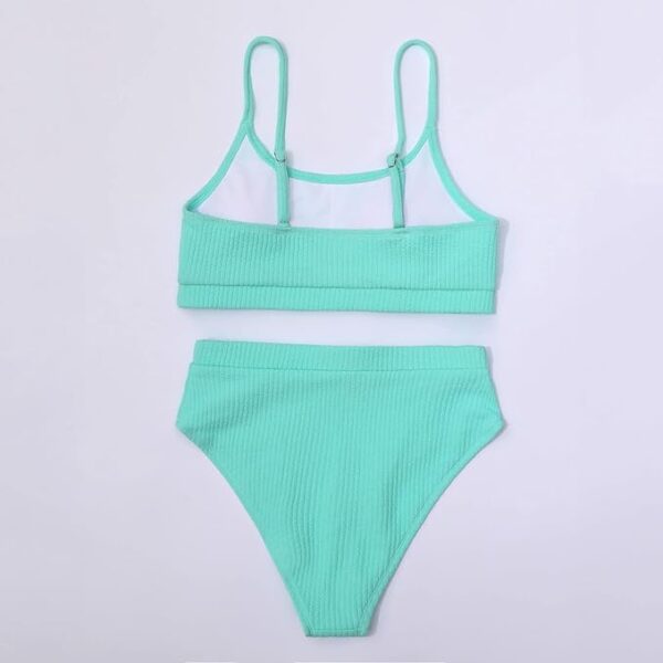 Maillot de bain 2 pièces taille haute côtelé vert menthe – photo 2