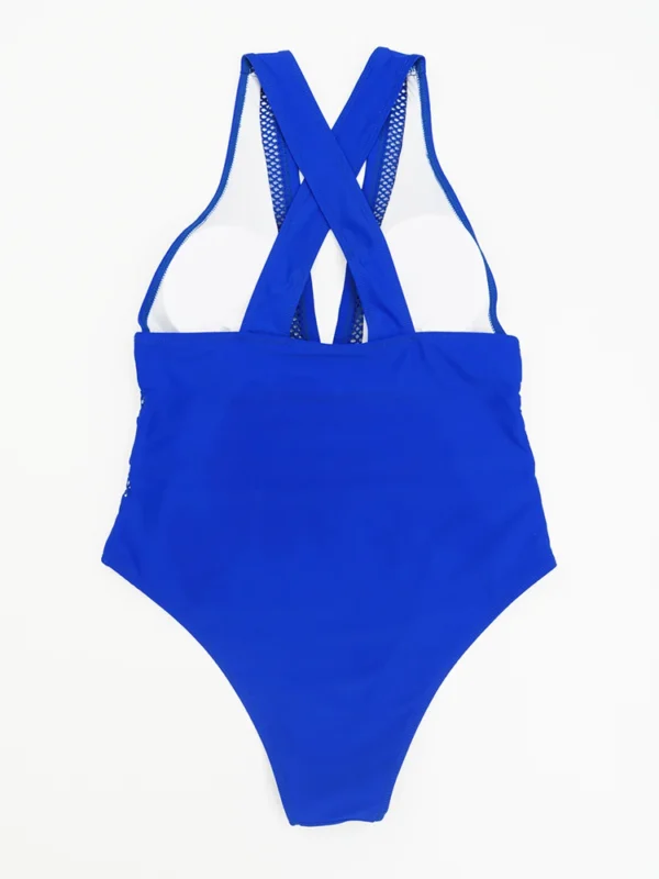 Maillot de bain une pièce col V à résille bleu – photo 4