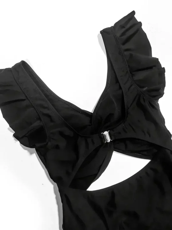 Maillot de bain une pièce à manches volantées noir – photo 4