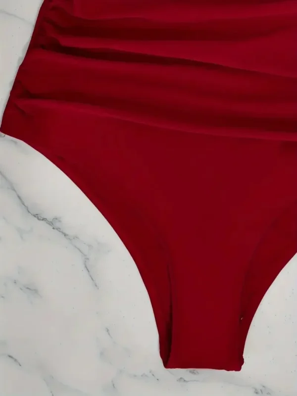 Maillot de bain une pièce à manches volantées rouge – photo 4