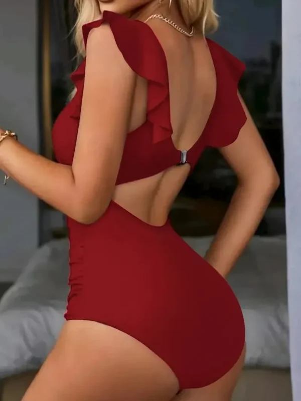 Maillot de bain une pièce à manches volantées rouge – photo 2