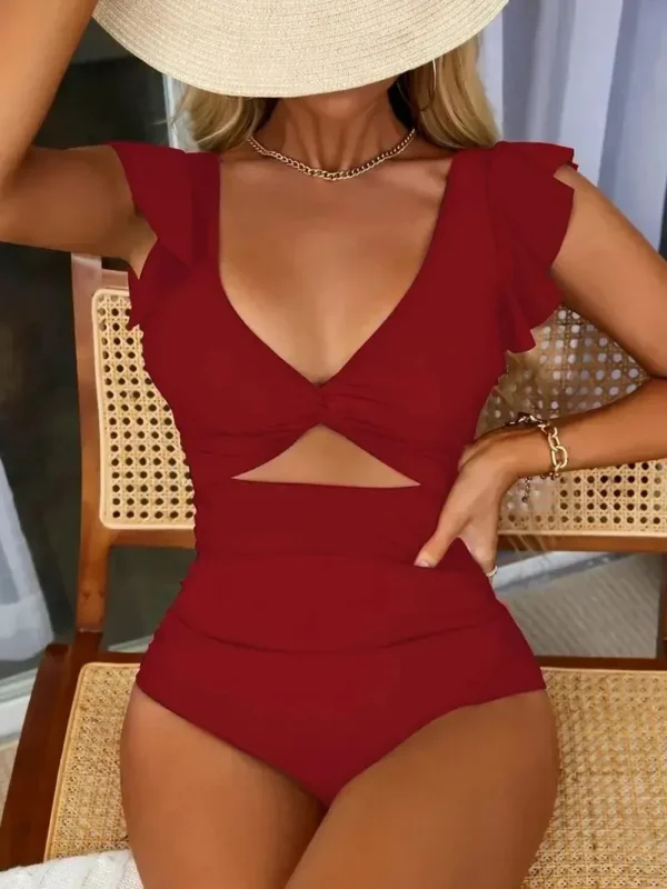Maillot de bain une pièce à manches volantées rouge