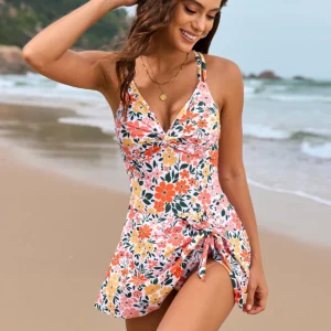 Maillot de bain gainant jupette à fleurs foncé