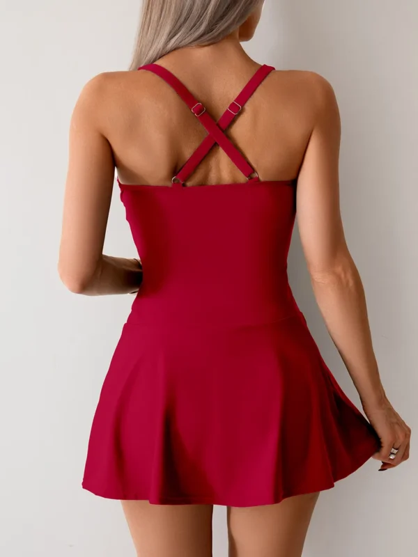 Maillot de bain gainant jupette froncé rouge – photo 4