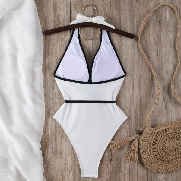 Maillot de bain une pièce dos nu blanc à fleur noire – photo 2