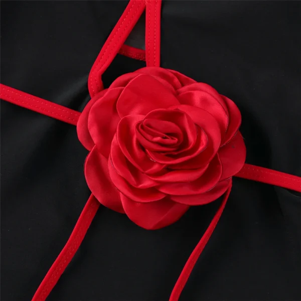 Maillot de bain une pièce dos nu noir à fleur rouge – photo 2