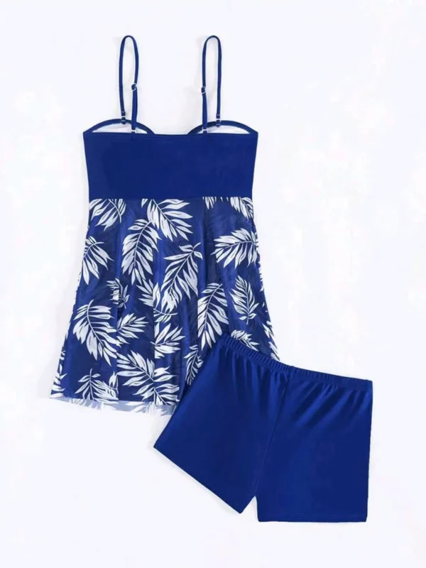 Maillot de bain jupette tankini bleu à feuilles – photo 6