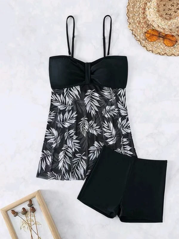 Maillot de bain jupette tankini noir à feuilles – photo 5