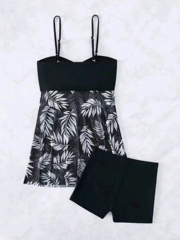 Maillot de bain jupette tankini noir à feuilles – photo 6