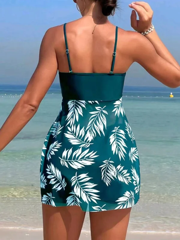 Maillot de bain jupette tankini vert à feuilles – photo 3