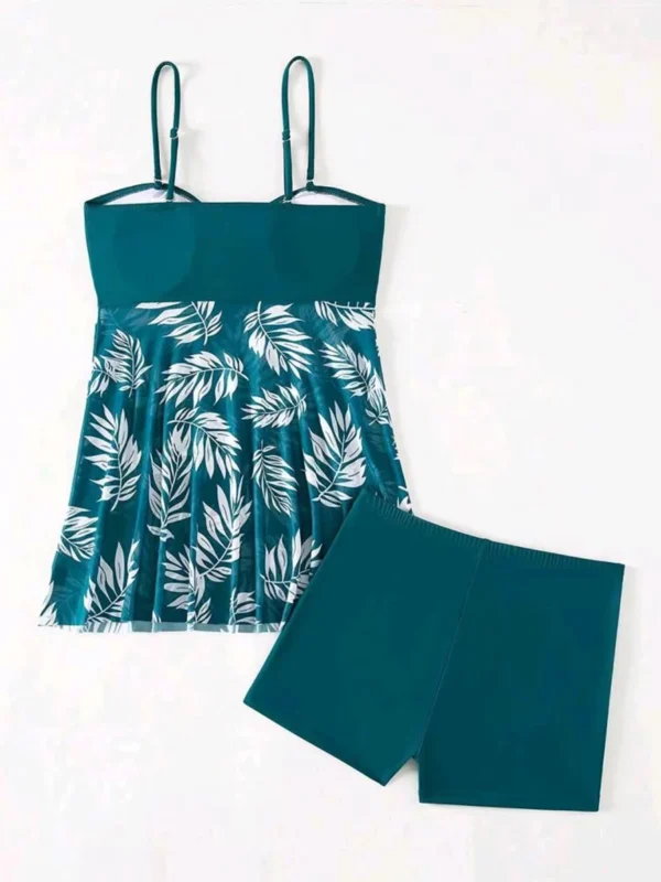 Maillot de bain jupette tankini vert à feuilles – photo 6