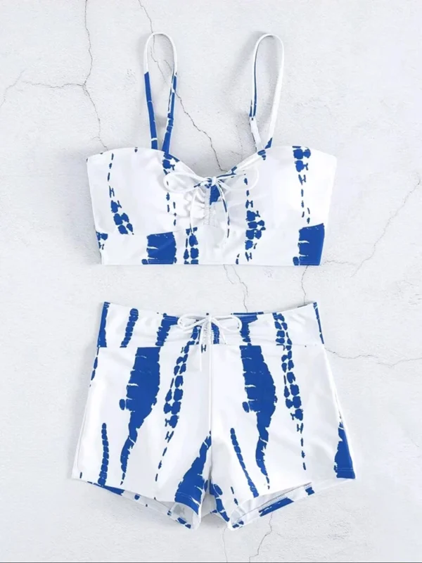 Maillot de bain 2 pièces avec short tie-dye blanc et bleu – photo 3