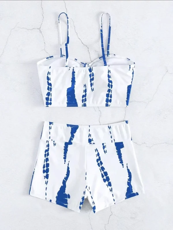 Maillot de bain 2 pièces avec short tie-dye blanc et bleu – photo 4
