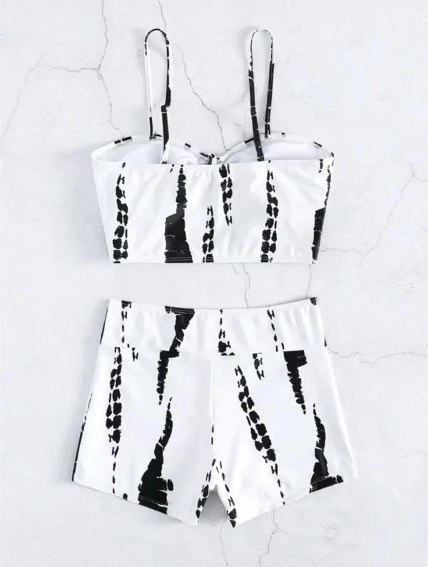 Maillot de bain 2 pièces avec short tie-dye blanc et noir – photo 4