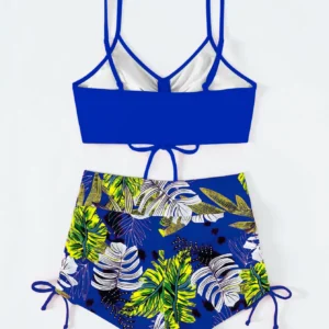 Maillot gainant avec short 2 pièces bleu et vert