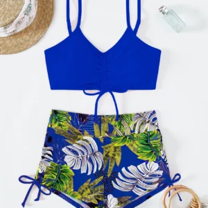 Maillot gainant avec short 2 pièces bleu et vert