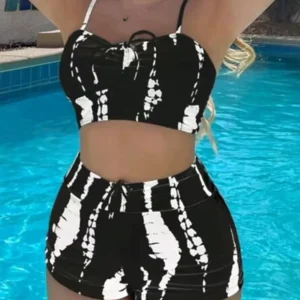 Maillot gainant avec short 2 pièces noir et blanc