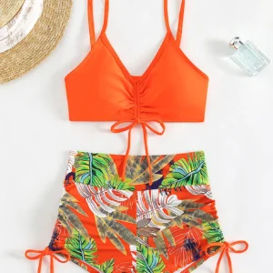 Maillot gainant avec short 2 pièces orange et vert