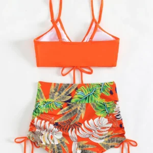 Maillot gainant avec short 2 pièces orange et vert