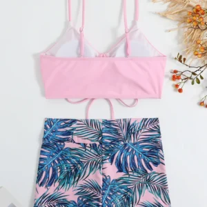 Maillot gainant avec short 2 pièces rose et bleu