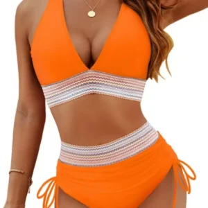 Maillot gainant bikini taille haute orange