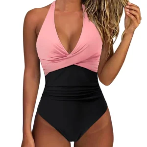Maillot gainant une pièce ventre plat rose et noir