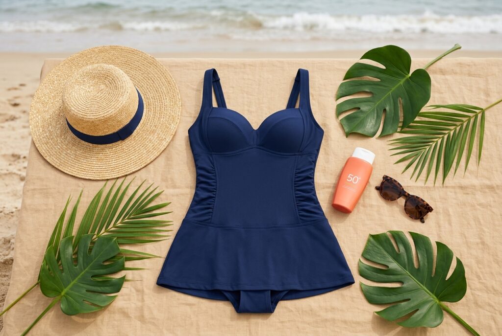 Maillot de bain gainant morphologie poire hanches larges - illustration